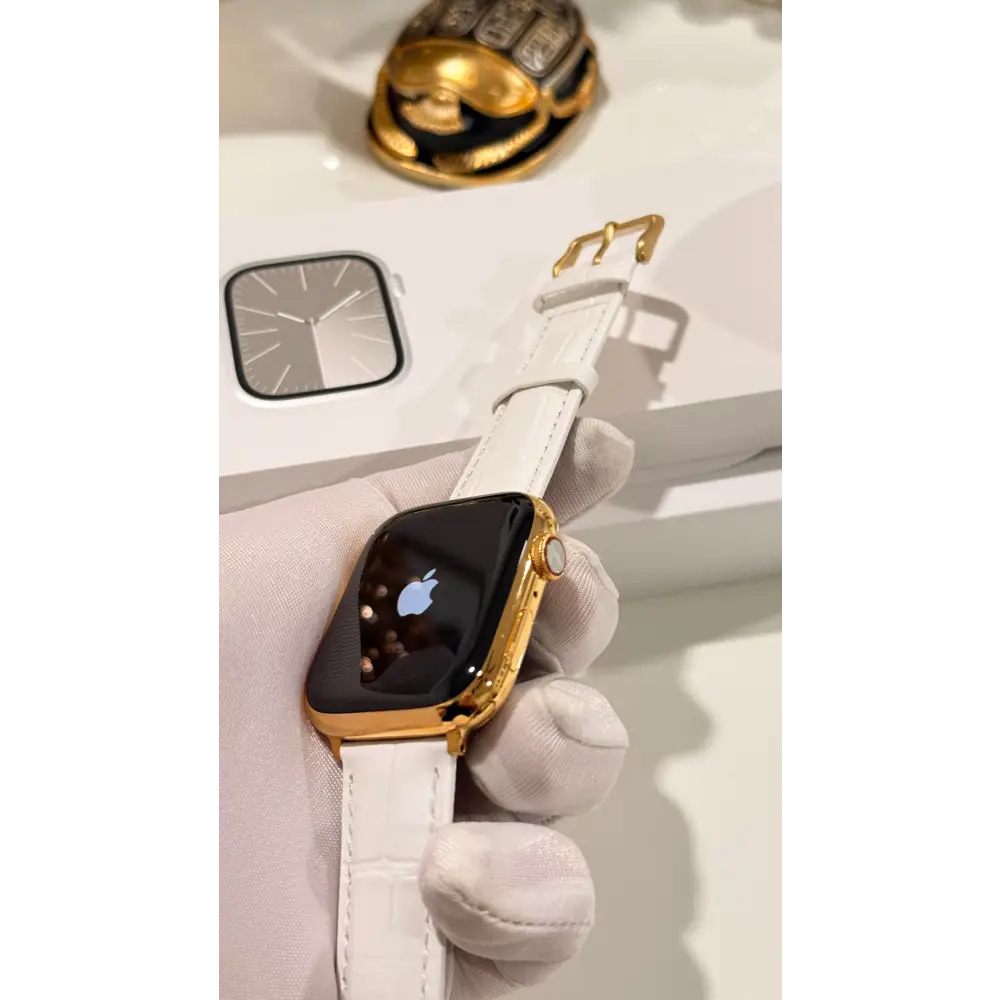Custom 24K Gold 45mm Apple Watch Series 9 Stainless Steel LTE GPS | Oxygen Sensor Active | Unlocked - Watch