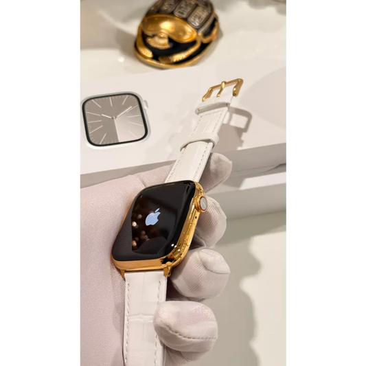 Custom 24K Gold 45mm Apple Watch Series 9 Stainless Steel LTE GPS | Oxygen Sensor Active | Unlocked - Watch