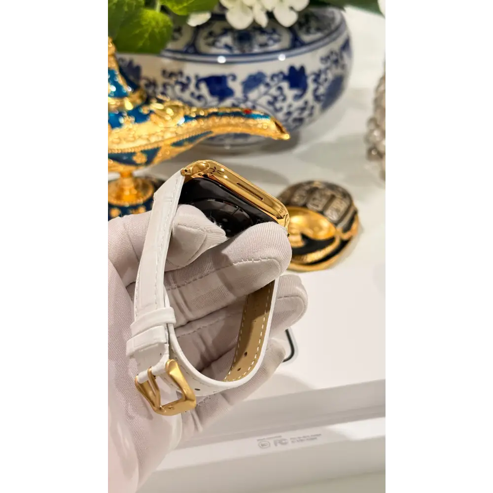 Custom 24K Gold 45mm Apple Watch Series 9 Stainless Steel LTE GPS | Oxygen Sensor Active | Unlocked - Watch