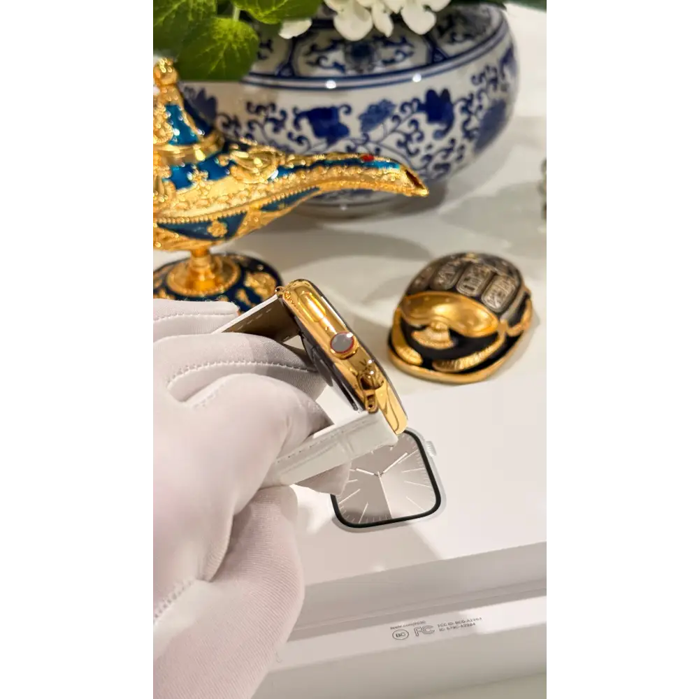 Custom 24K Gold 45mm Apple Watch Series 9 Stainless Steel LTE GPS | Oxygen Sensor Active | Unlocked - Watch