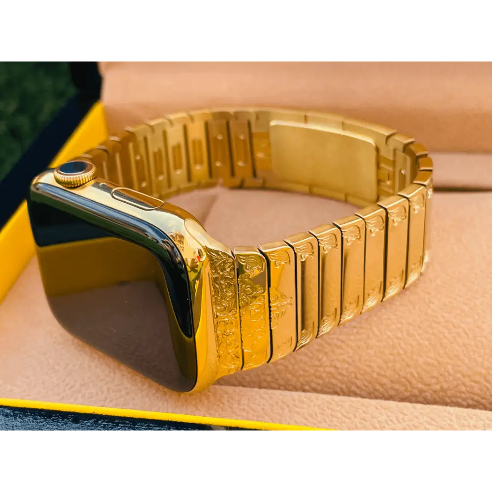 Custom 24K Gold 45mm Apple Watch Series 9 with Engraved and Gold Plated Link Band