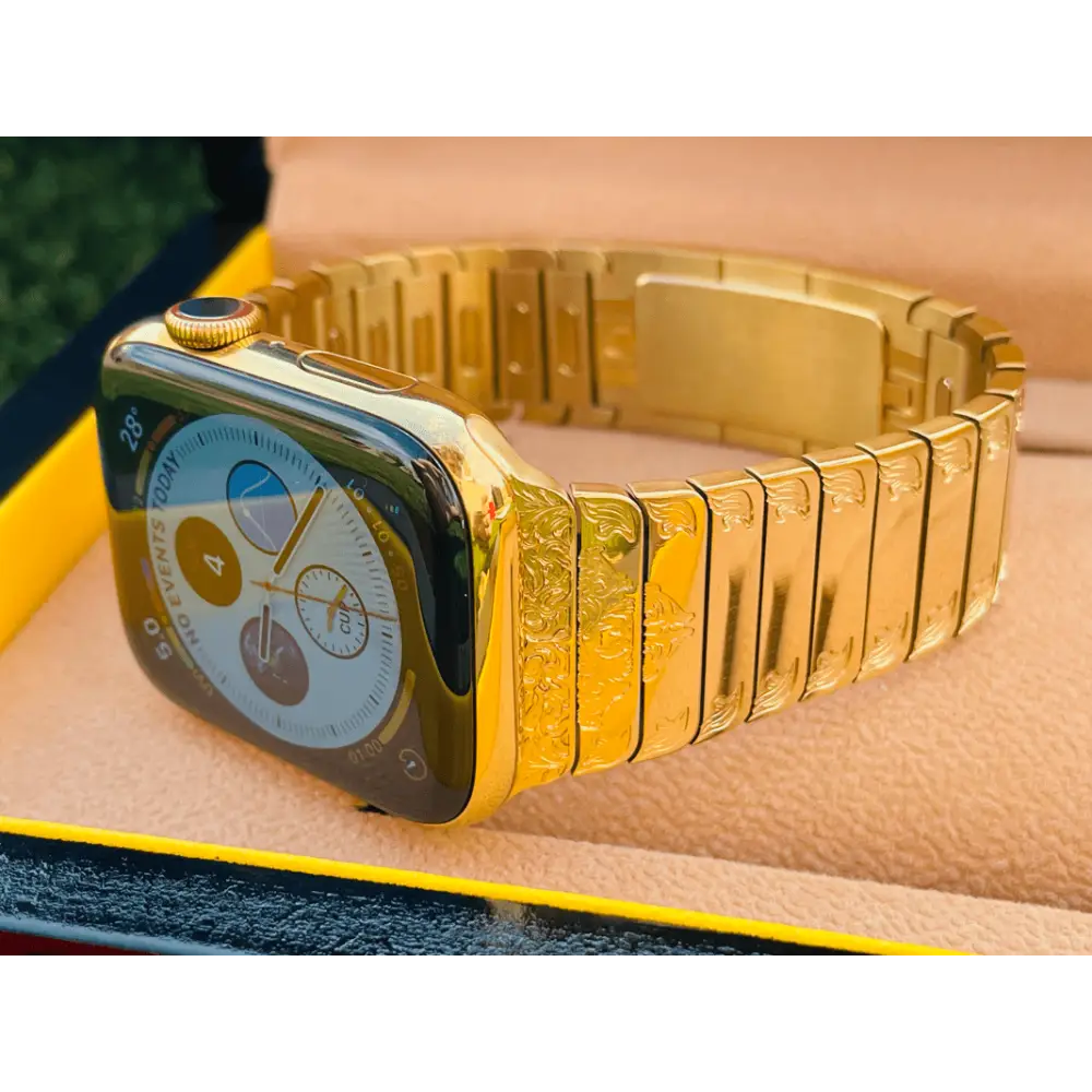 Custom 24K Gold 45mm Apple Watch Series 9 with Engraved and Gold Plated Link Band