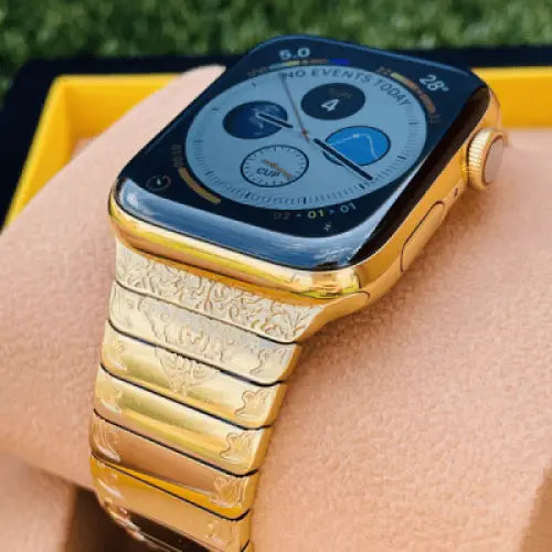 Custom 24K Gold 45mm Apple Watch Series 9 with Engraved and Gold Plated Link Band