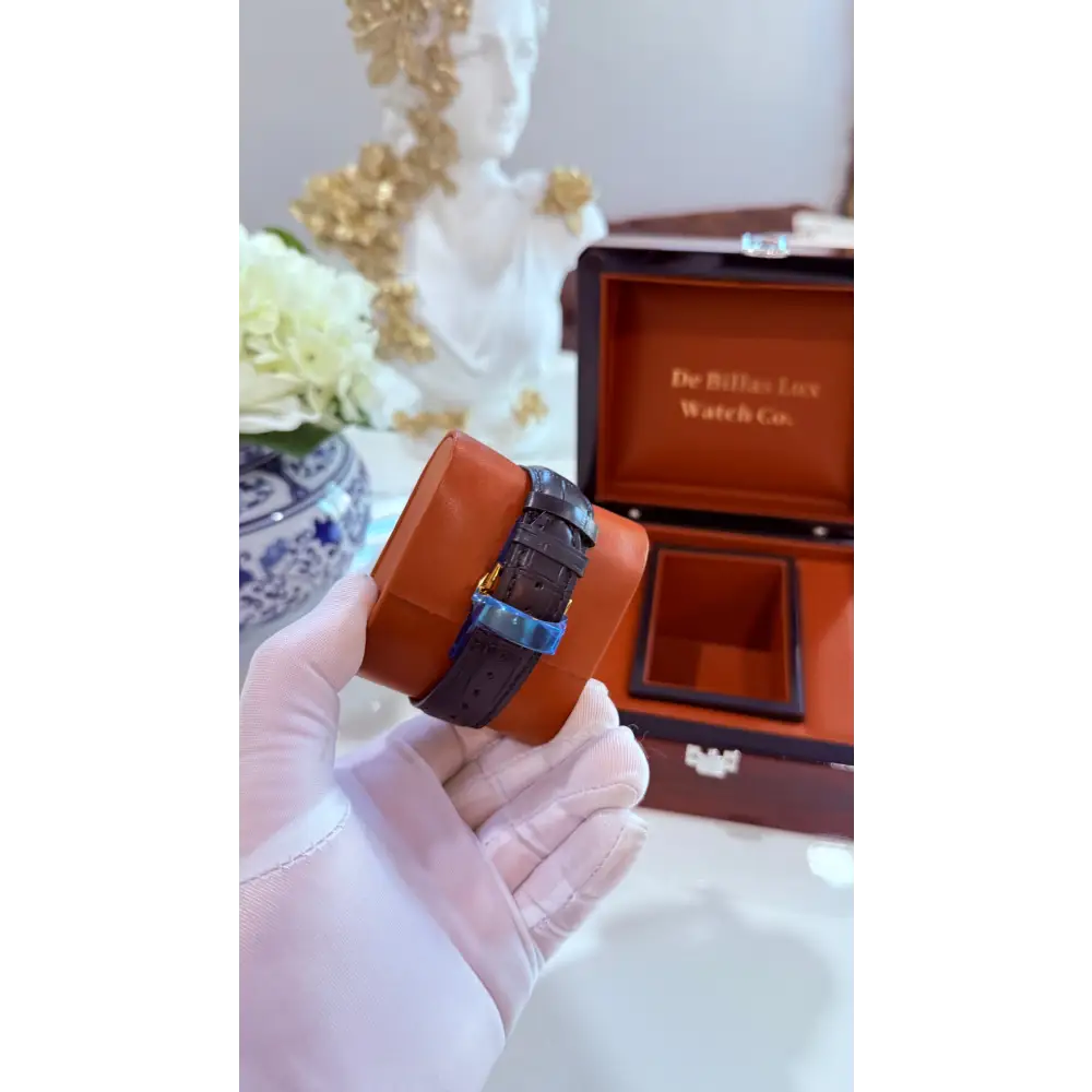 Custom 24K Gold 45mm Apple Watch Stainless Steel Series 9 Alligator Leather Band Deployment Buckle