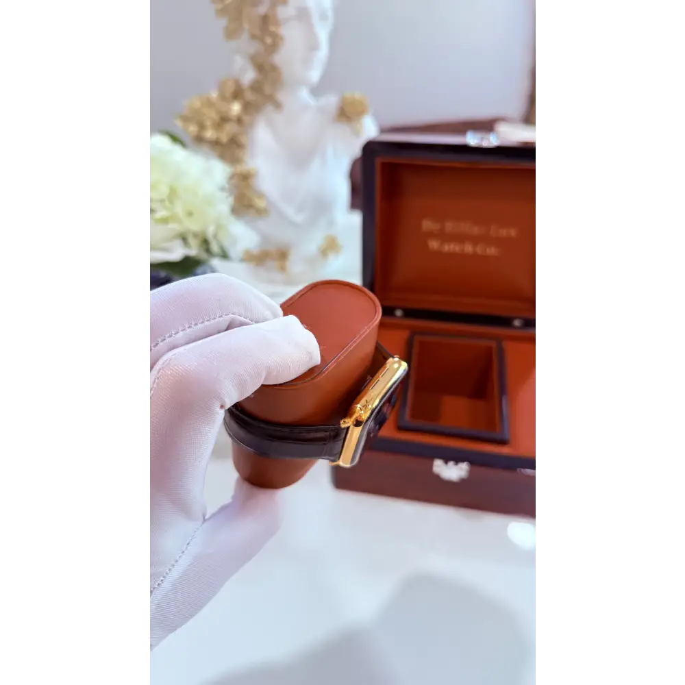 Custom 24K Gold 45mm Apple Watch Stainless Steel Series 9 Alligator Leather Band Deployment Buckle