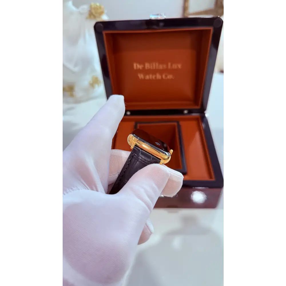 Custom 24K Gold 45mm Apple Watch Stainless Steel Series 9 Alligator Leather Band Deployment Buckle