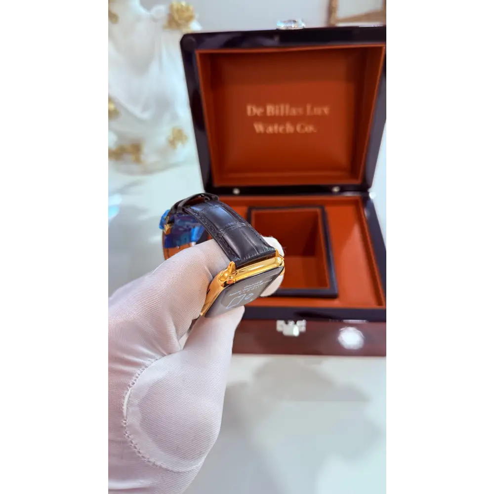 Custom 24K Gold 45mm Apple Watch Stainless Steel Series 9 Alligator Leather Band Deployment Buckle