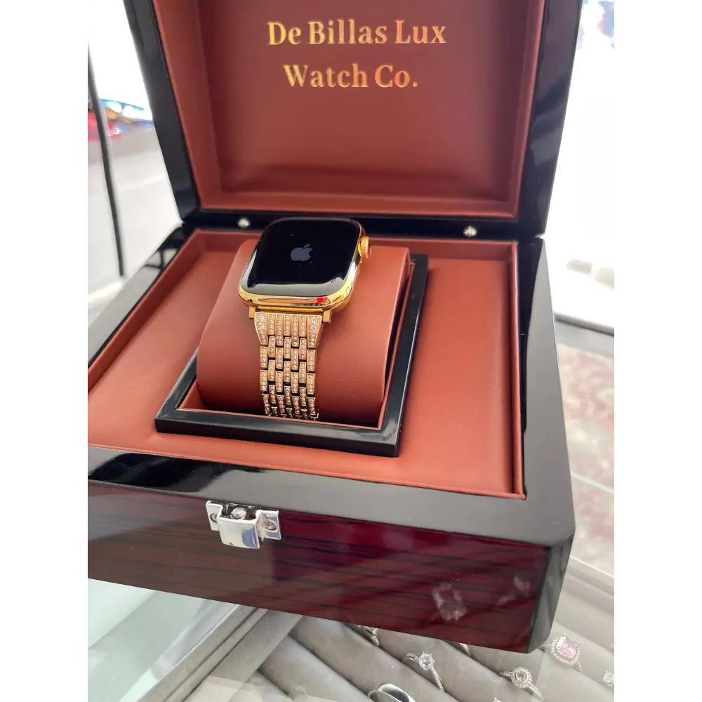 Custom 24k Gold 46mm Apple Watch Series 10 with a Gold Links Band Diamond Rhinestones