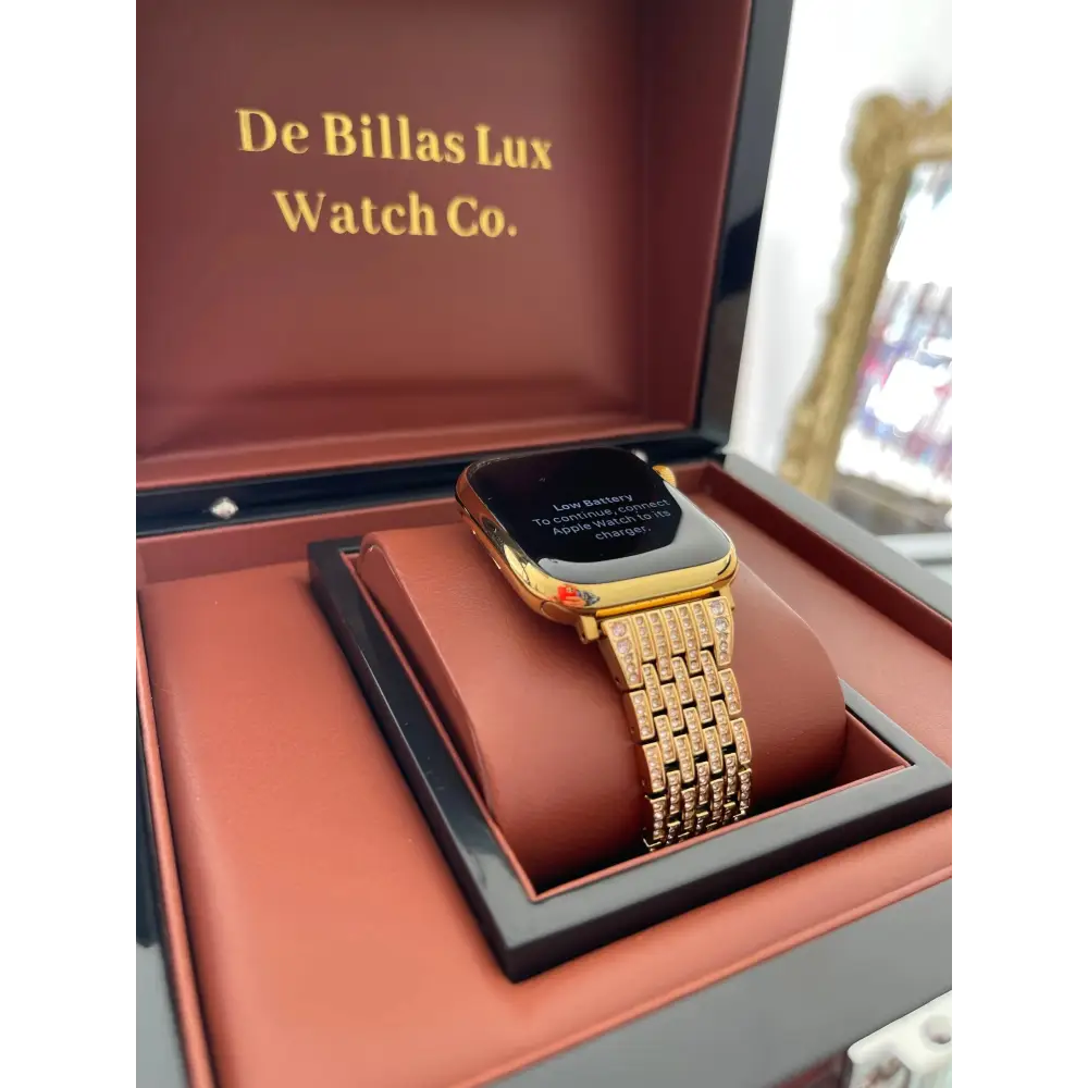 Custom 24k Gold 46mm Apple Watch Series 10 with a Gold Links Band Diamond Rhinestones