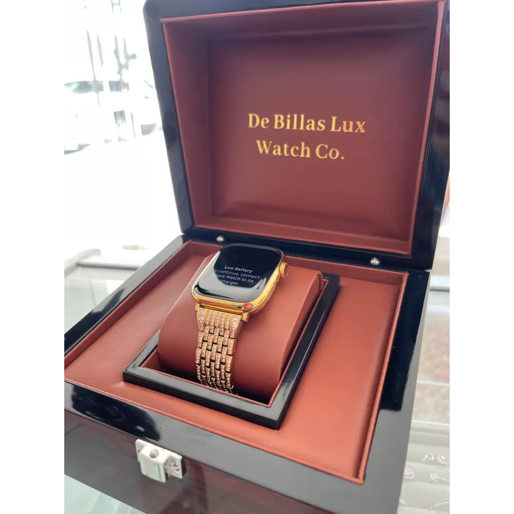 Custom 24k Gold 46mm Apple Watch Series 10 with a Gold Links Band Diamond Rhinestones