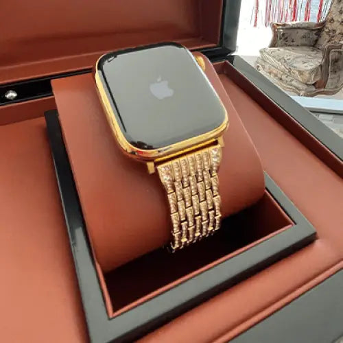 Custom 24k Gold 46mm Apple Watch Series 10 with a Gold Links Band Diamond Rhinestones