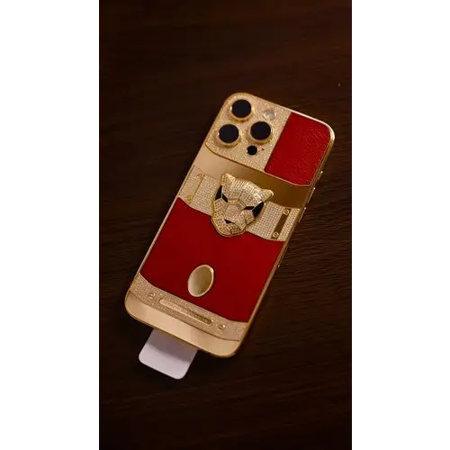 Custom 24k Gold Apple iPhone 16 Pro Max Red PANTHER Leather Emblem 1 TB