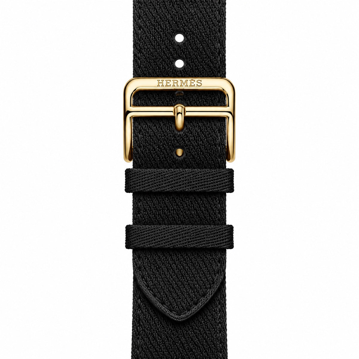 Custom 24K gold Apple Watch Hermès Series 12 46mm with black woven Noir Satin Clou de Selle band