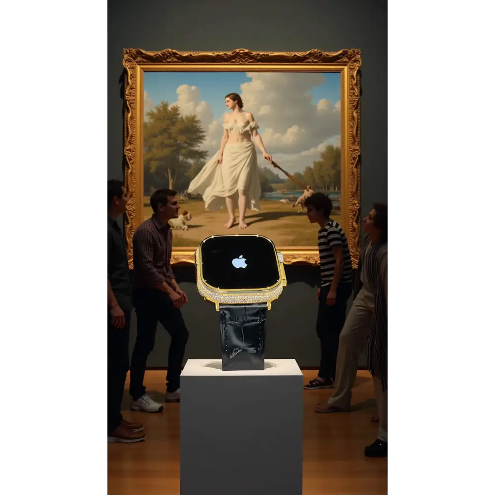 Custom 24K Gold Apple Watch Ultra 3 with Inlaid Diamonds & Black Leather Band – Luxury Gift Box Included