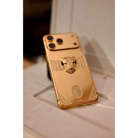 Custom 24k Gold Engraved iPhone 17 Pro Max 1 TB Diamond Incrustation Panther