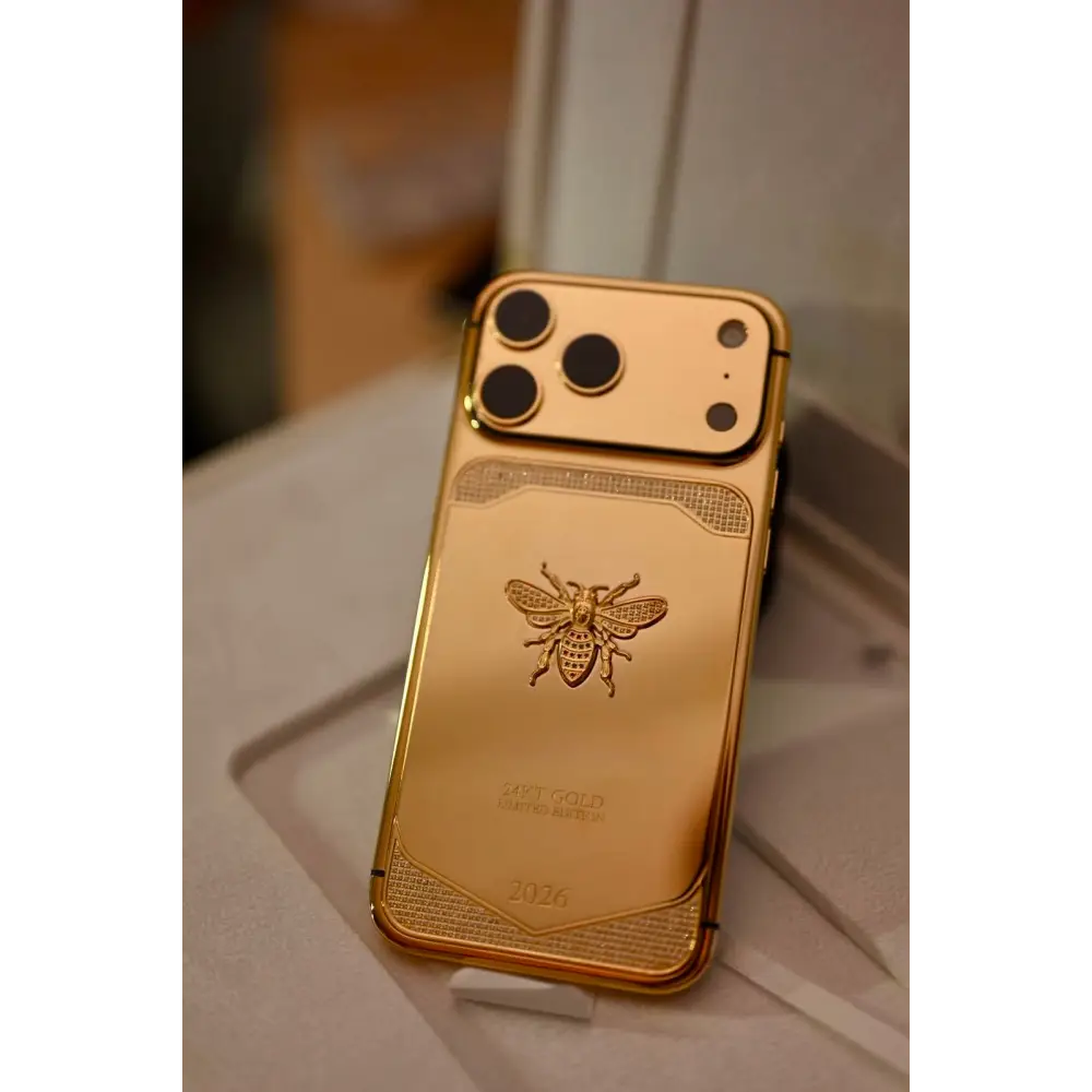 Custom 24k Gold Engraved iPhone 17 Pro Max 1 TB Diamond Incrustation Bee Design