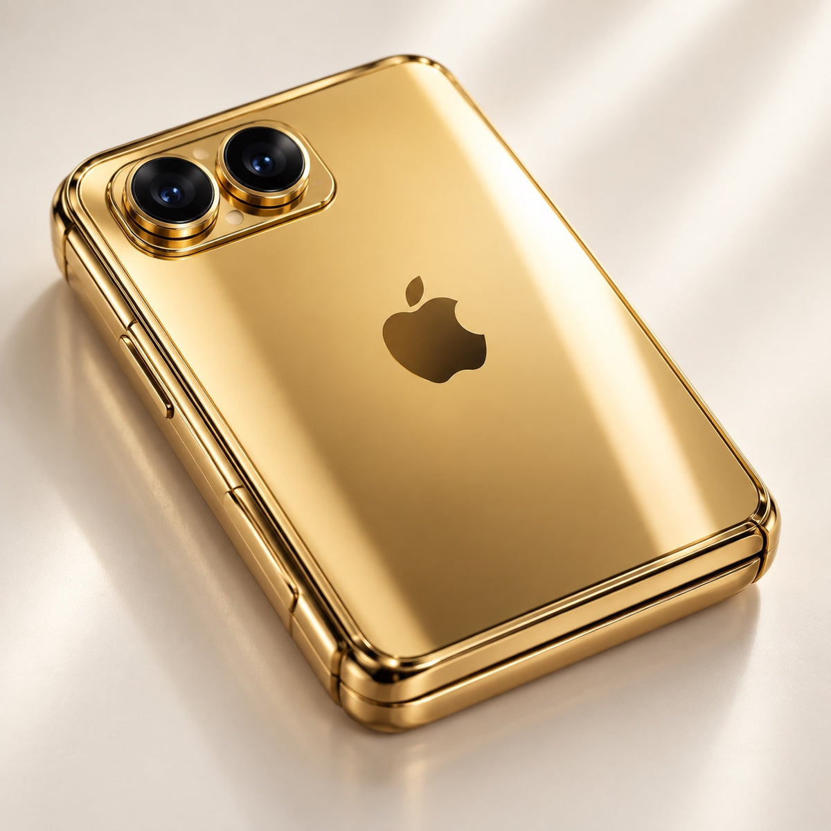 AI-generated detail rendering of the polished 24K gold-plated iPhone Duo back