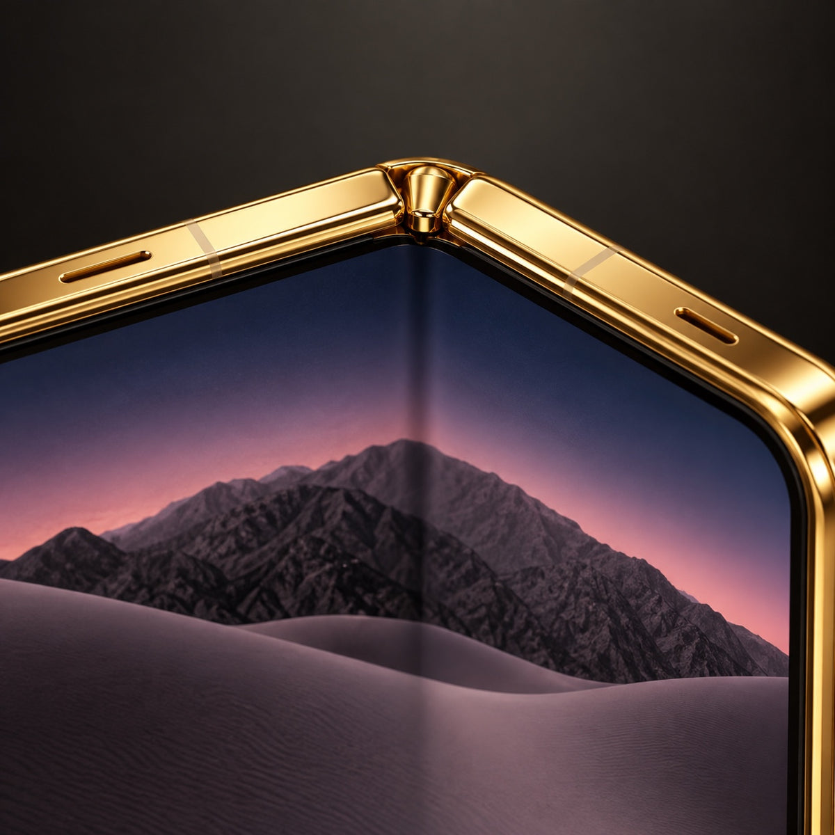 AI-generated close-up rendering of the customized gold iPhone Duo hinge