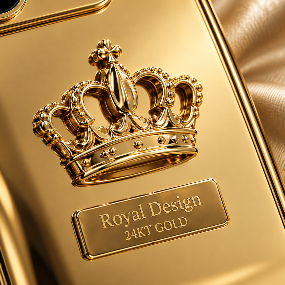 Royal Design sculpted crown and 24KT GOLD plaque detail — AI design rendering