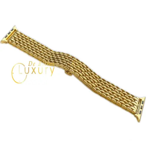 Custom 24k Gold Links Band with Butterly Buckle for Apple Watch Any Series Size 46mm 44mm 45mm 49mm