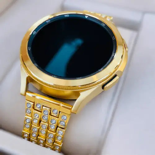 Custom 24k Gold Plated 46mm Samsung Galaxy Watch 4 with Diamond Rhinestones Link Band