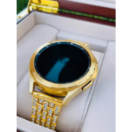 Custom 24k Gold Plated 46mm Samsung Galaxy Watch 4 with Diamond Rhinestones Link Band