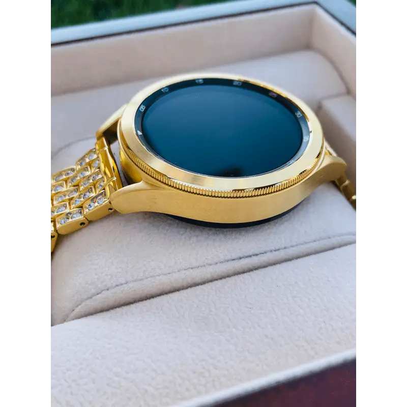 Custom 24k Gold Plated 46mm Samsung Galaxy Watch 4 with Diamond Rhinestones Link Band