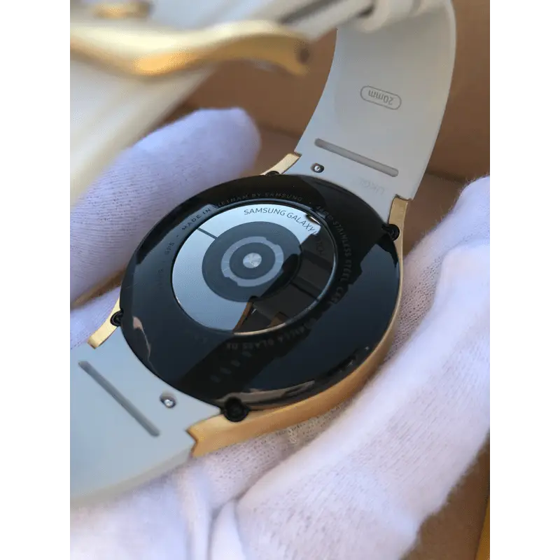 Custom 24k Gold Plated 46mm Samsung Galaxy Watch 4 with Gray Rubber Band – 2021 Release