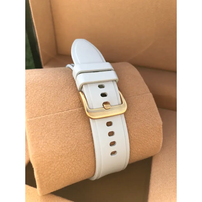 Custom 24k Gold Plated 46mm Samsung Galaxy Watch 4 with Gray Rubber Band – 2021 Release