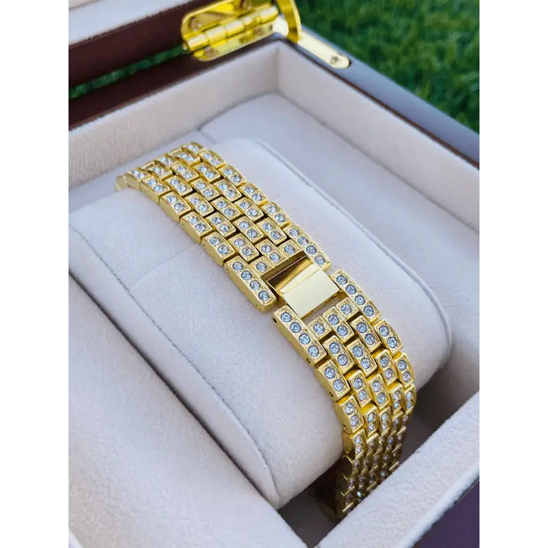 Custom 24k Gold Plated 46mm Samsung Galaxy Watch 4 with Gold Plated Bezel and Band Diamond Rhinestones incrustations