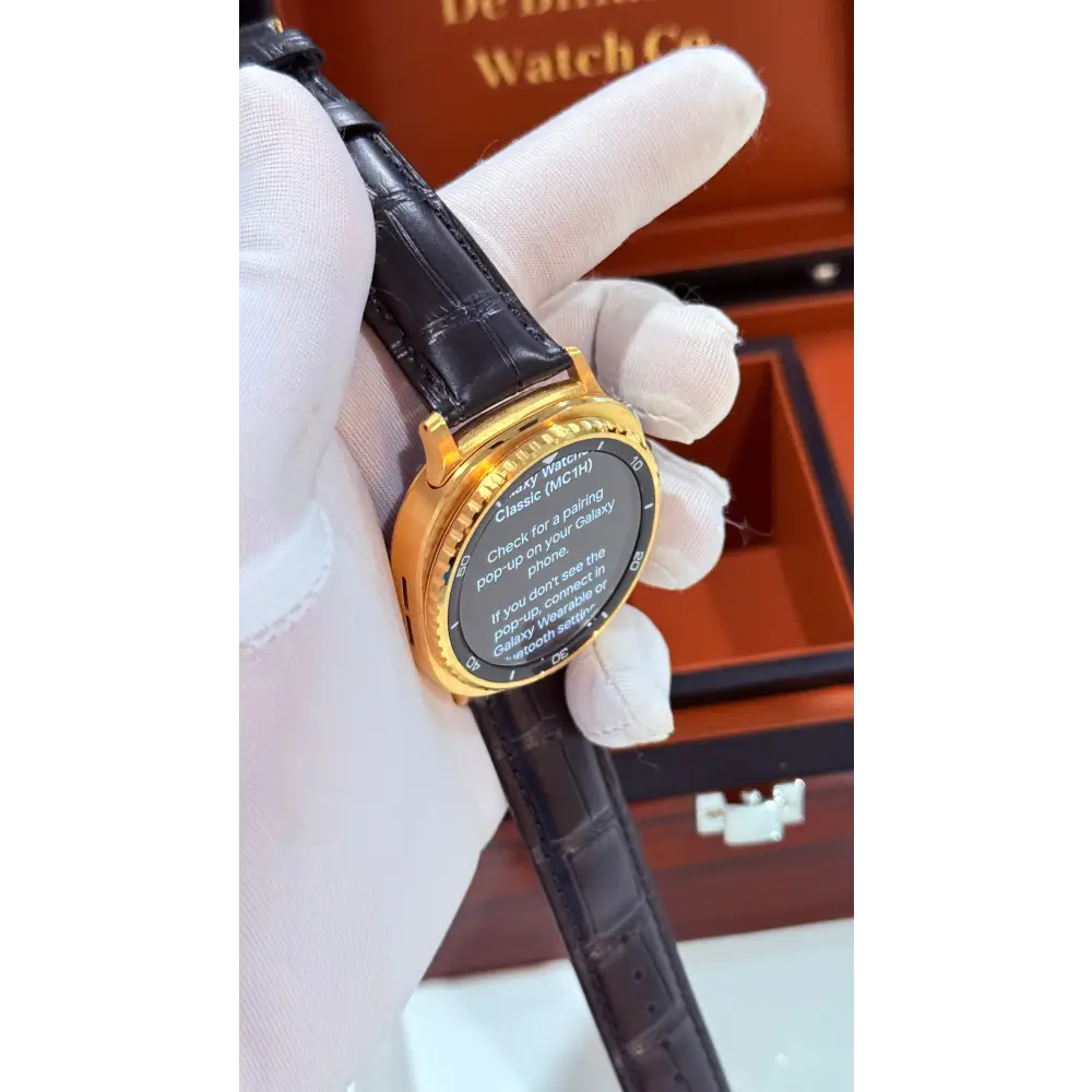 Custom 24k Gold Plated 46mm Samsung Galaxy Watch 8 Classic Black Leather 2 Bands