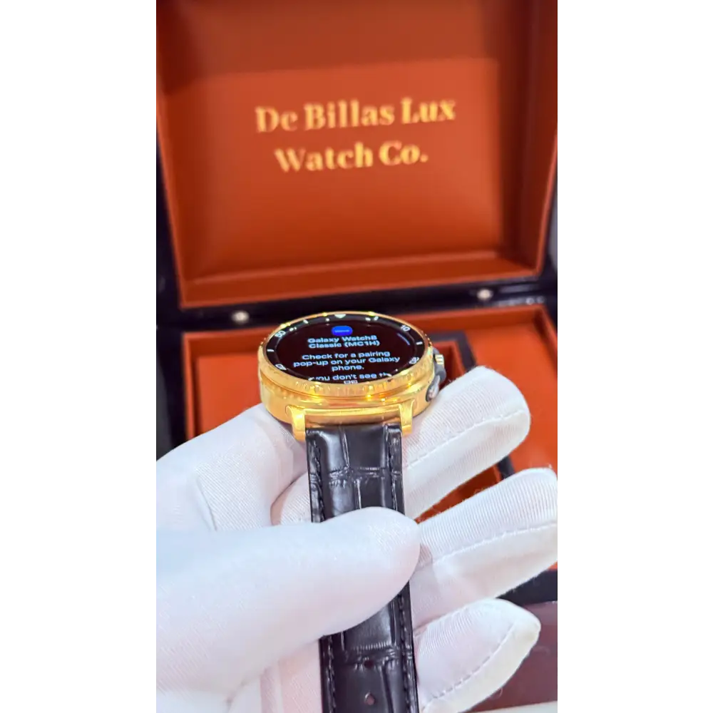Custom 24k Gold Plated 46mm Samsung Galaxy Watch 8 Classic Black Leather 2 Bands