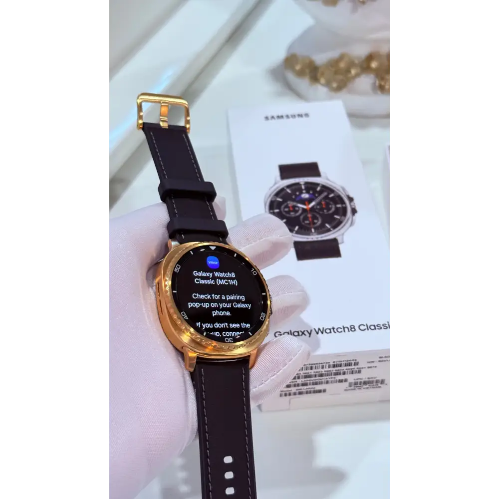 Custom 24k Gold Plated 46mm Samsung Galaxy Watch 8 Classic Black Leather 2 Bands