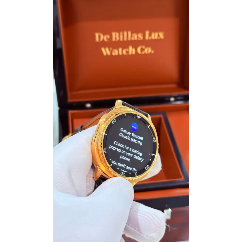 Custom 24k Gold Plated 46mm Samsung Galaxy Watch 8 Classic Black Leather 2 Bands