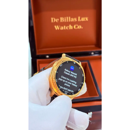 Custom 24k Gold Plated 46mm Samsung Galaxy Watch 8 Classic Black Leather 2 Bands