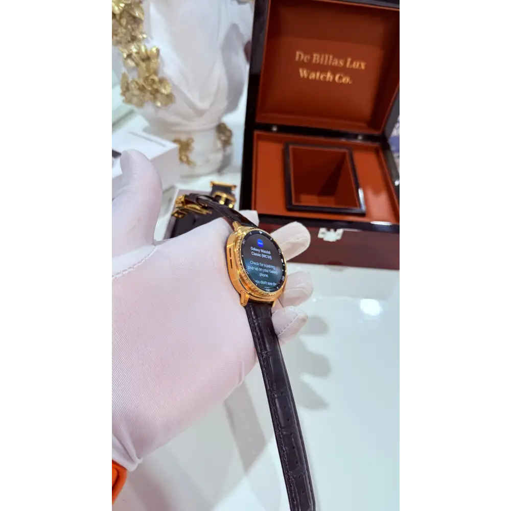 Custom 24k Gold Plated 46mm Samsung Galaxy Watch 8 Classic Black Leather 2 Bands