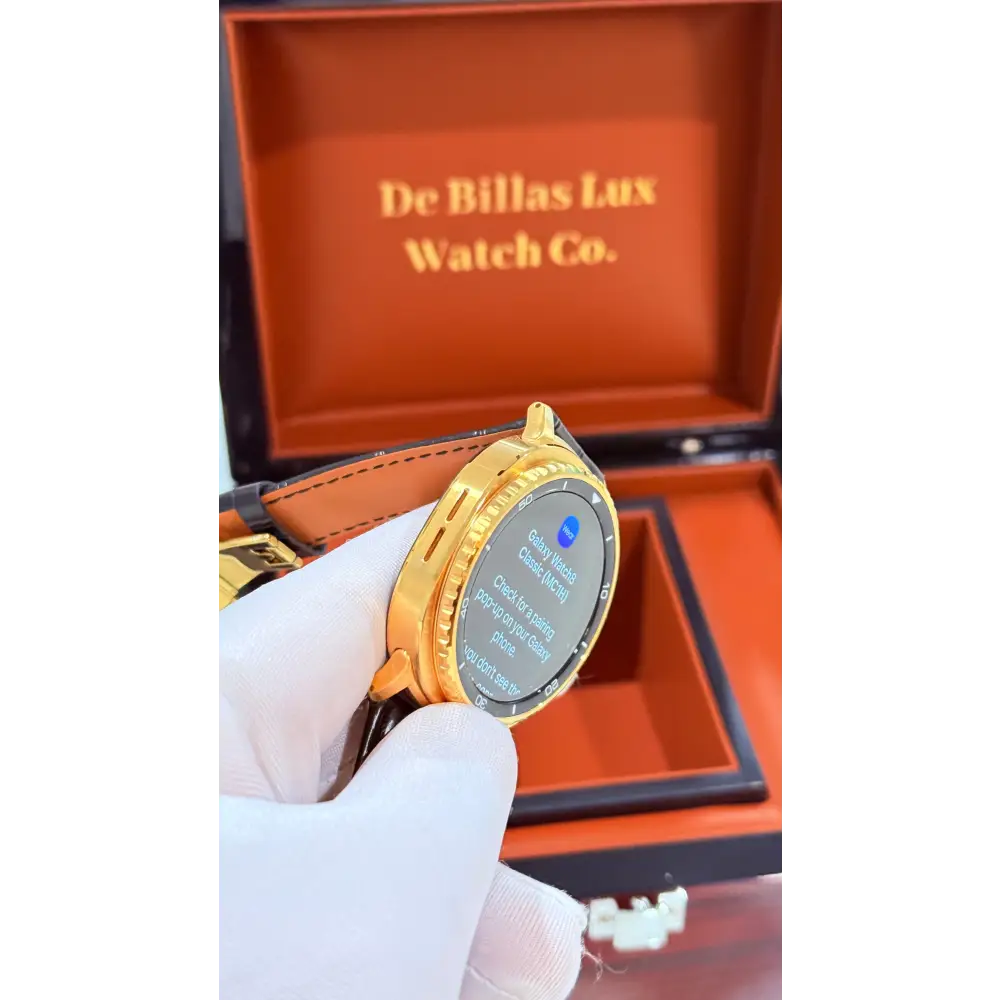 Custom 24k Gold Plated 46mm Samsung Galaxy Watch 8 Classic Black Leather 2 Bands
