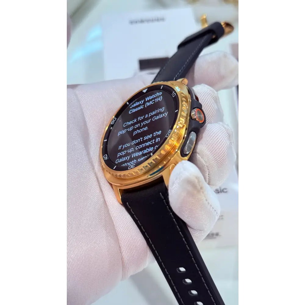 Custom 24k Gold Plated 46mm Samsung Galaxy Watch 8 Classic Black Leather 2 Bands