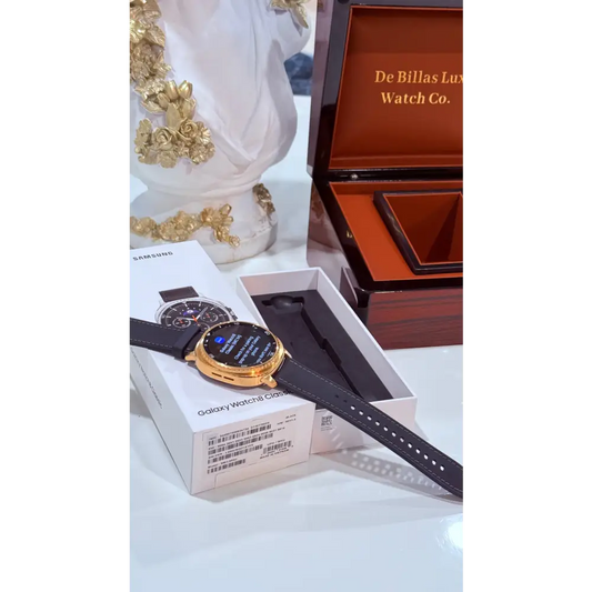 Custom 24k Gold Plated 46mm Samsung Galaxy Watch 8 Classic Black Leather 2 Bands