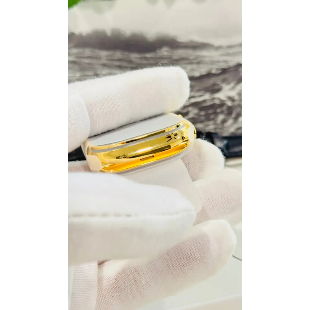 Custom 24k GOLD Plated Apple Watch ULTRA 2 49mm with a Black Leather Band Gold Plated Buckle