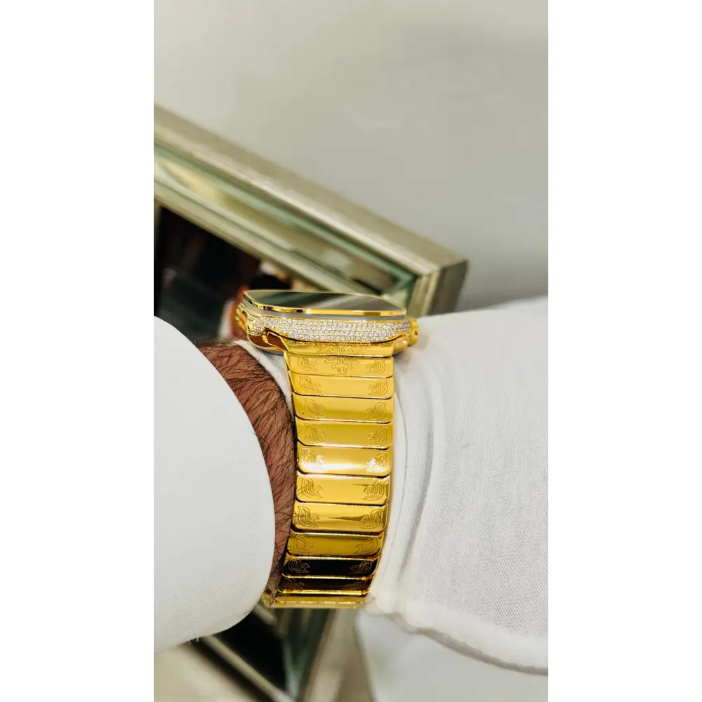 Custom 24k GOLD Plated Apple Watch ULTRA 2 49mm Zircon Diamonds with a 24k Gold Plated Engraved Link Band