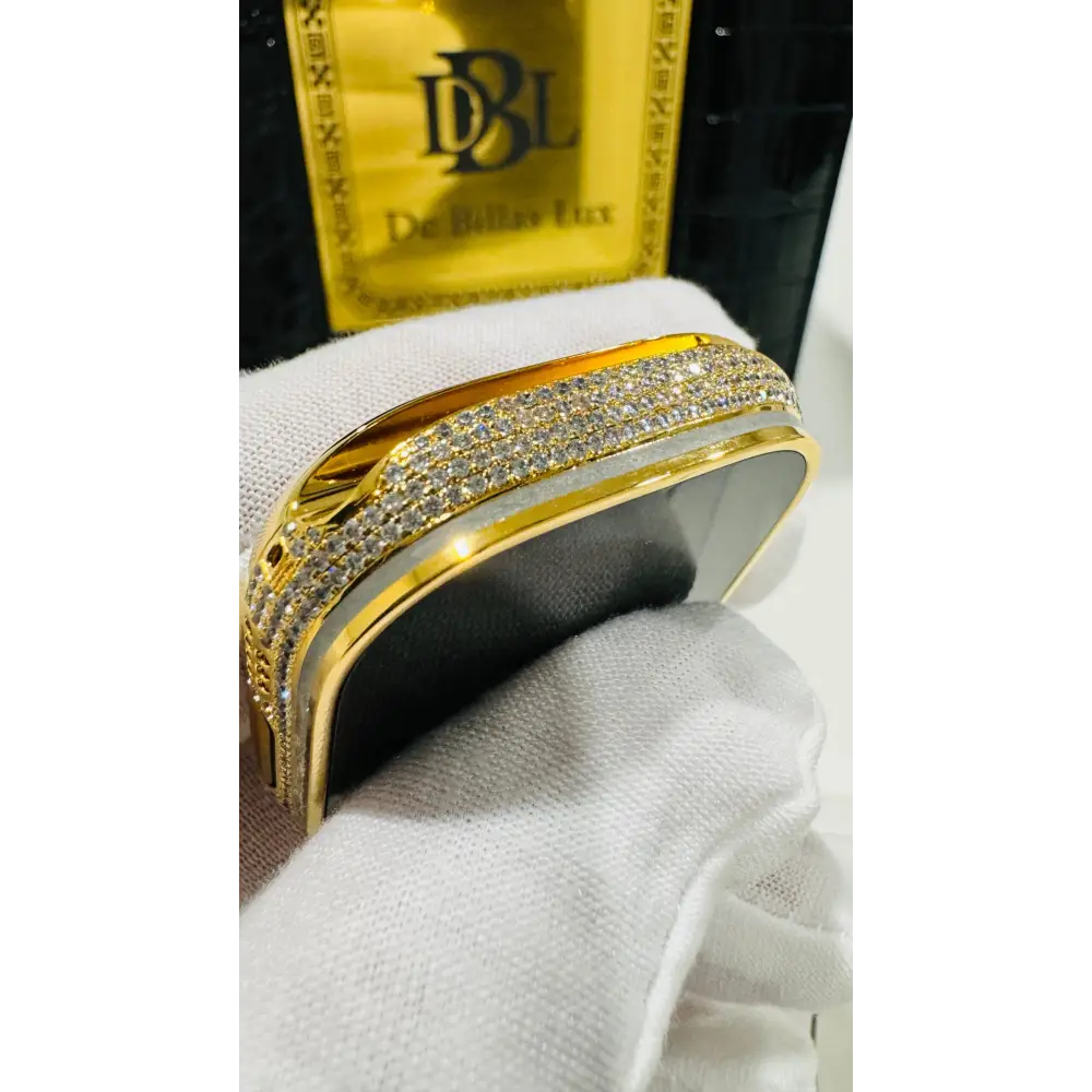 Custom 24k GOLD Plated Apple Watch ULTRA 2 49mm Zircon Diamonds with a 24k Gold Plated Engraved Link Band