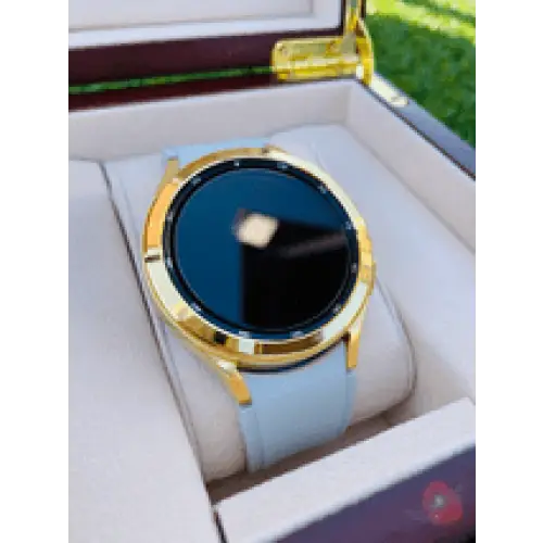 Custom 24k Gold Plated POLISHED 46mm Samsung Galaxy Watch 4 with Gray Rubber Band – 2021 Release by
