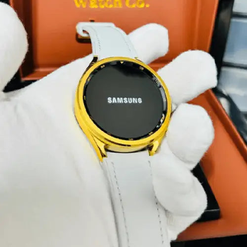 Custom 24k Gold Samsung Galaxy Watch 6 47mm with a Fabric Gray Band Bluetooth Model
