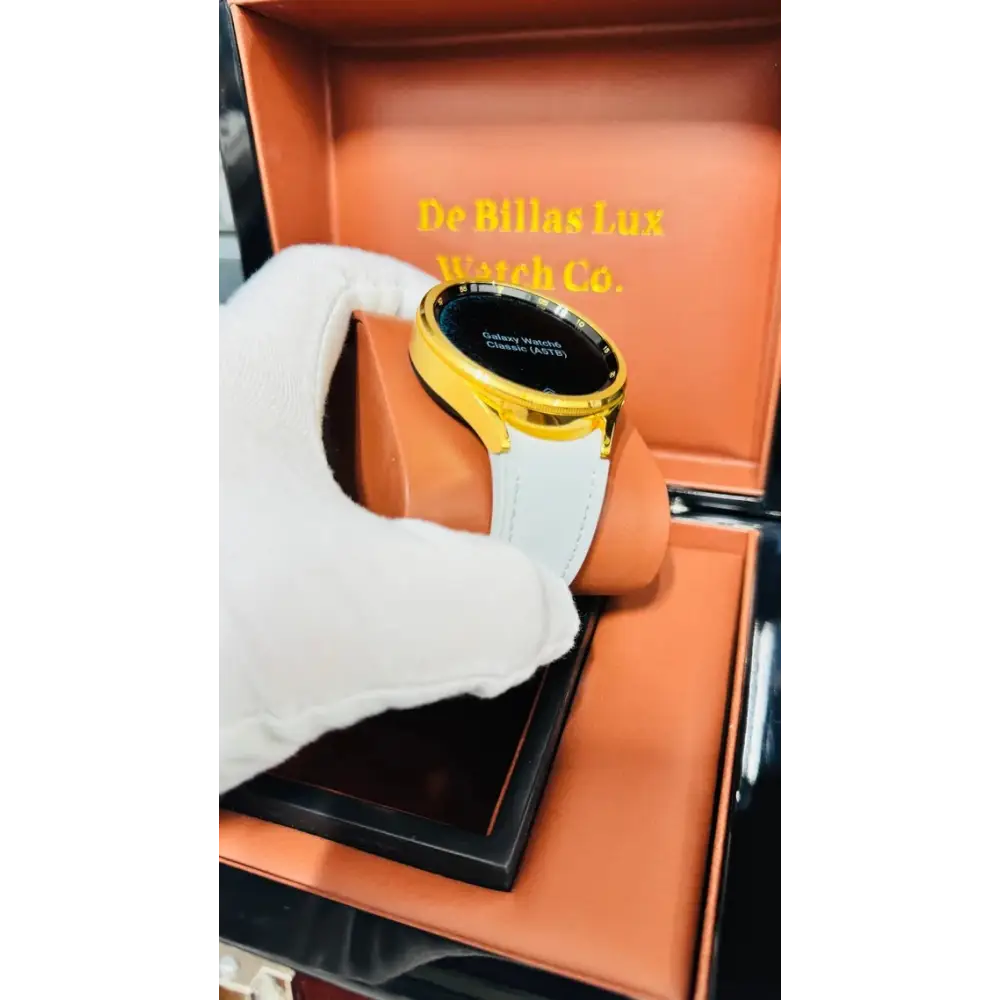 Custom 24k Gold Samsung Galaxy Watch 6 47mm with a Fabric Gray Band Bluetooth Model