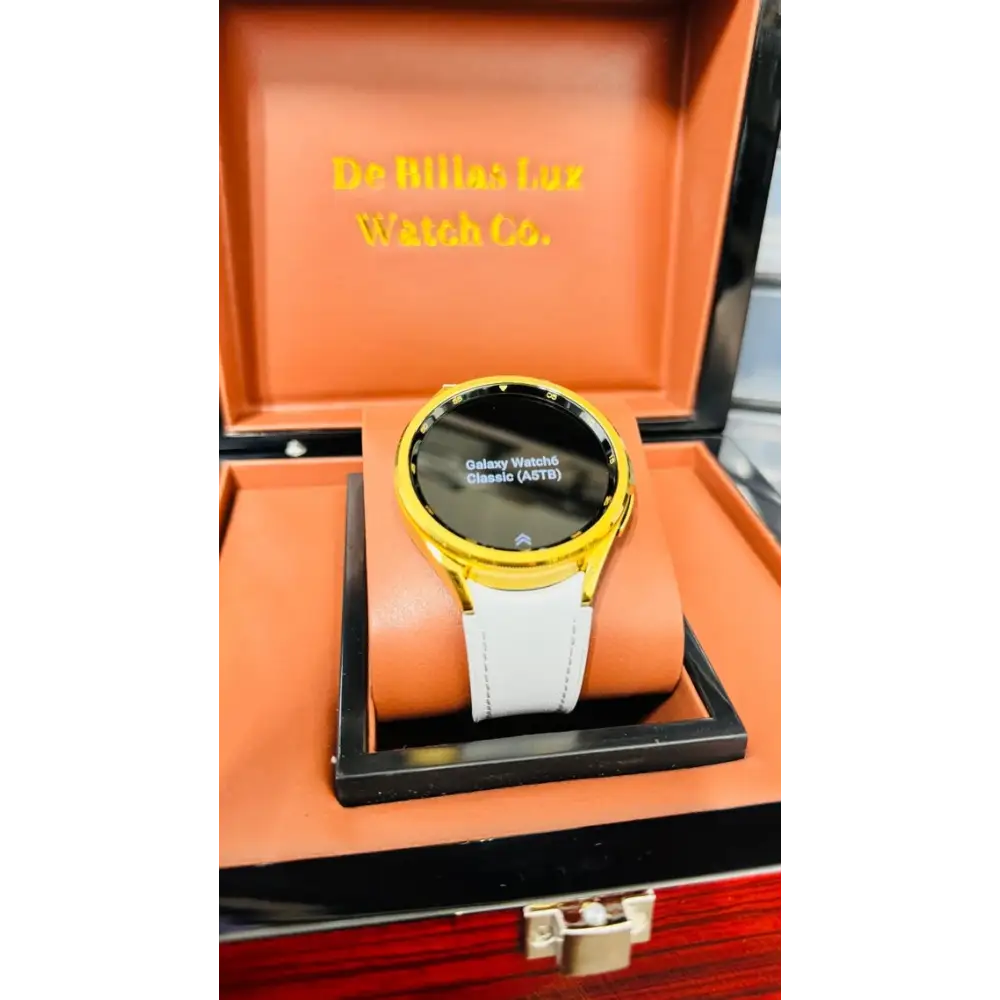Custom 24k Gold Samsung Galaxy Watch 6 47mm with a Fabric Gray Band Bluetooth Model