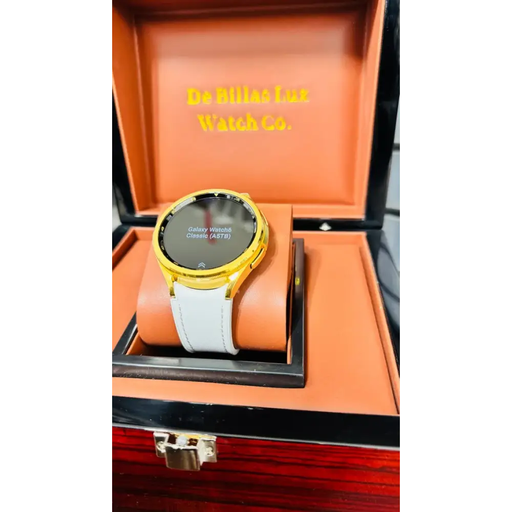 Custom 24k Gold Samsung Galaxy Watch 6 47mm with a Fabric Gray Band Bluetooth Model