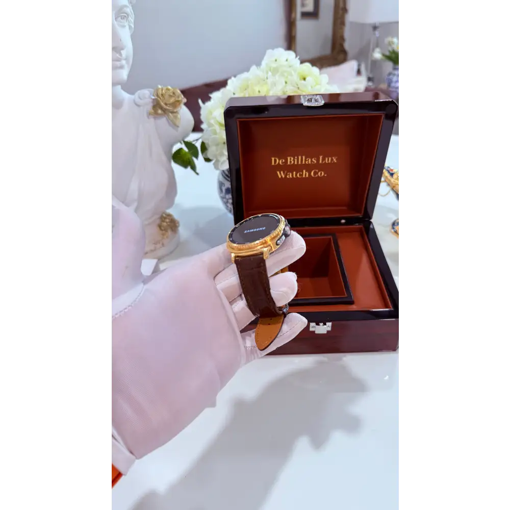 Custom 24k Gold Samsung Galaxy Watch 8 Classic Brown Leather Band