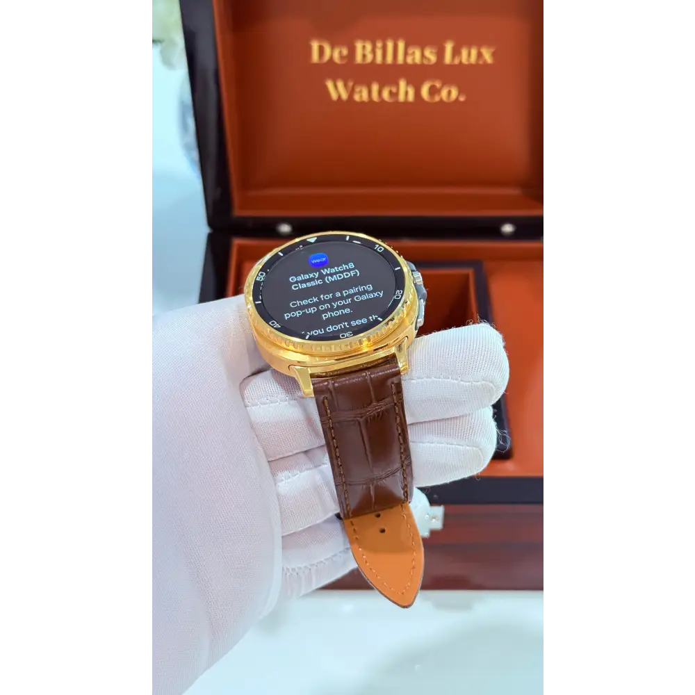 Custom 24k Gold Samsung Galaxy Watch 8 Classic Brown Leather Band