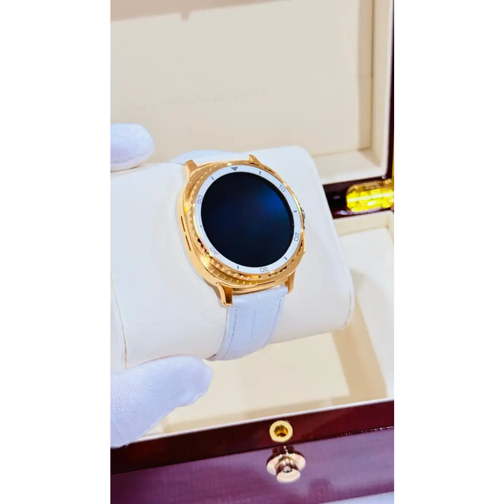 Custom 24K Gold Samsung Galaxy Watch 8 White Classic 46mm LTE (Unlocked) · Dual Gold-Accented Bands